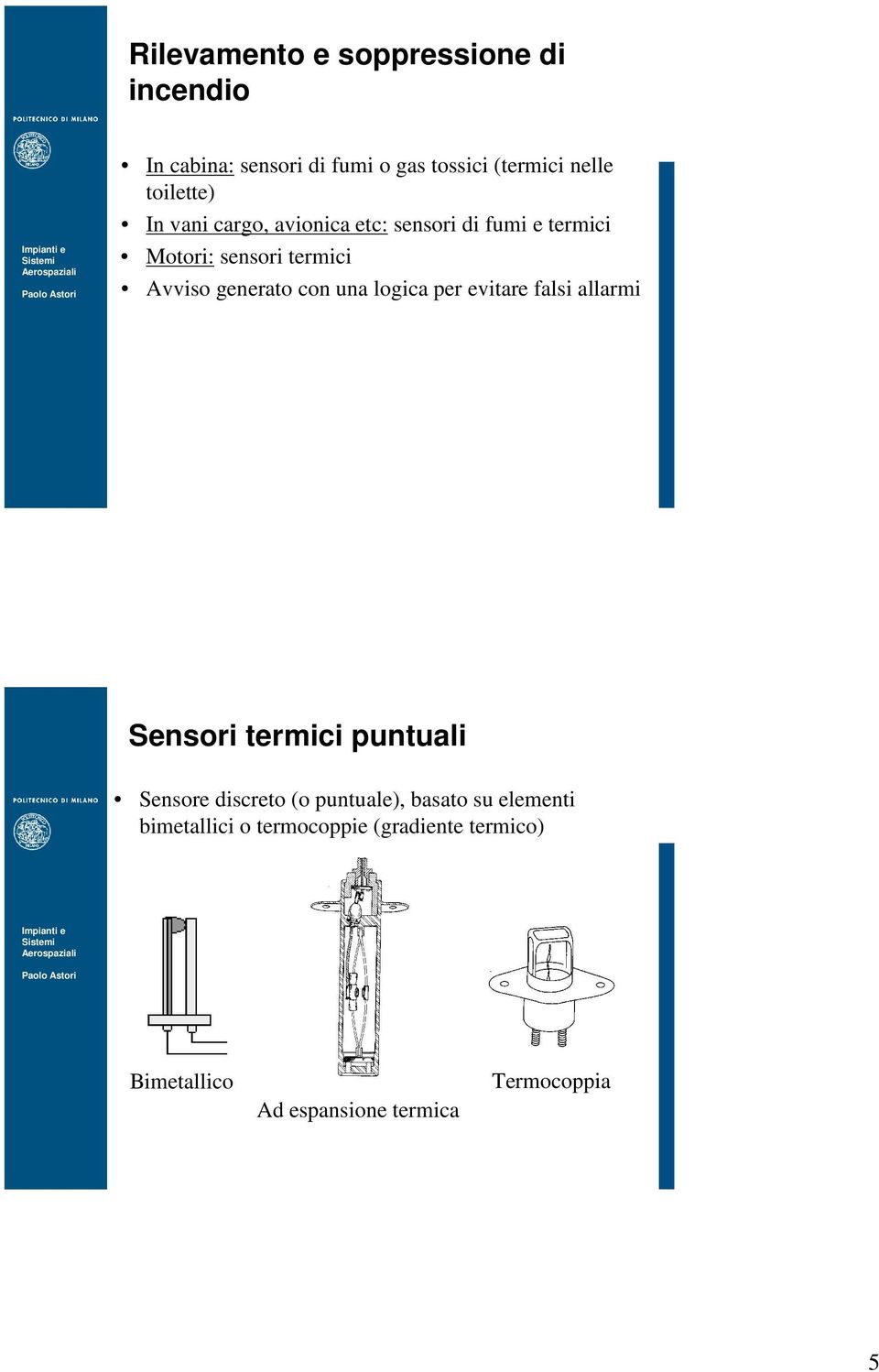 generato con una logica per evitare falsi allarmi Sensori termici puntuali Sensore discreto (o