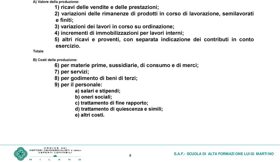 indicazione dei contributi in conto esercizio.