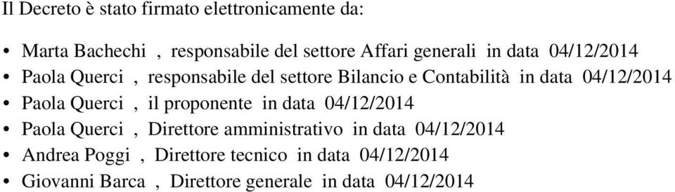 04/12/2014 Paola Querci, il proponente in data 04/12/2014 Paola Querci, Direttore amministrativo in