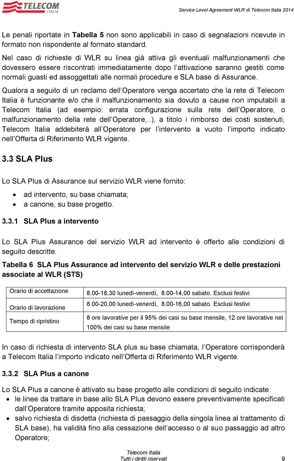 alle normali procedure e SLA base di Assurance.