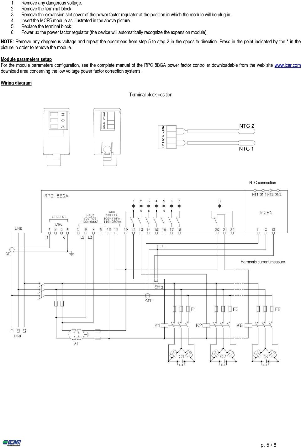 NOTE: Remove any dangerous voltage and repeat the operations from step 5 to step 2 in the opposite direction. Press in the point indicated by the * in the picture in order to remove the module.