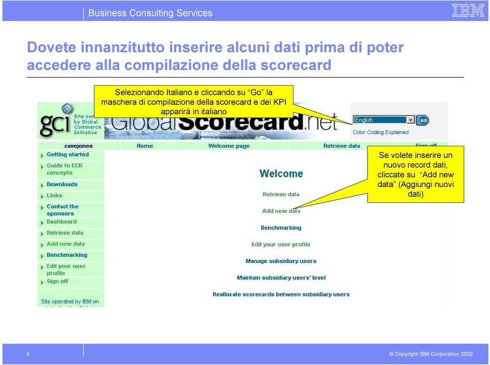 maschera di compilazione della scorecard e dei KPI apparirà in italiano Se