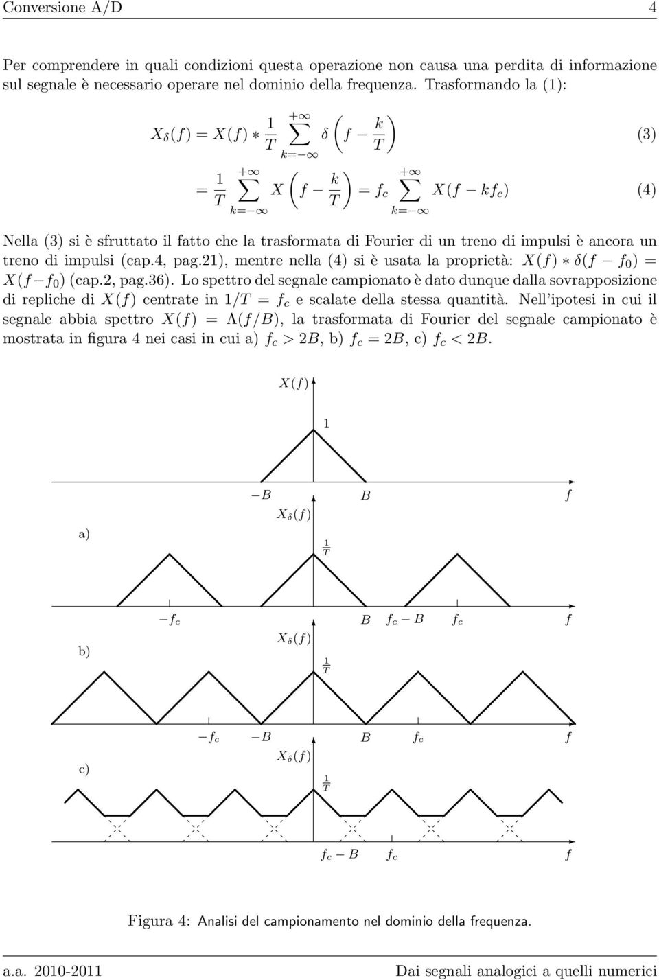 2), menre nella (4) si è usaa la proprieà: X() δ( 0 ) = X( 0 ) (cap.2, pag.36).