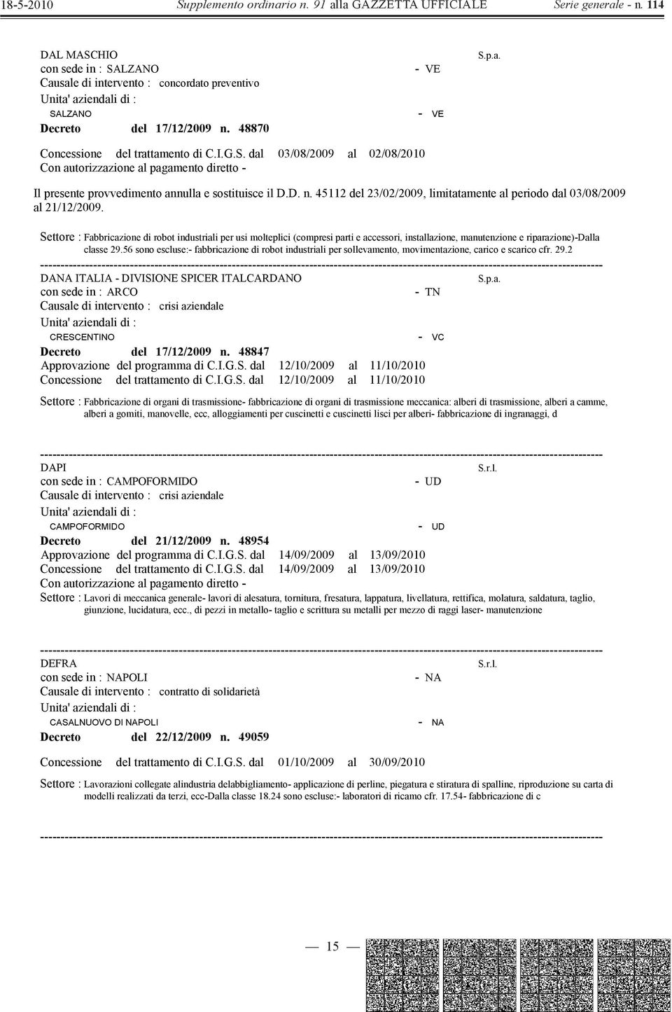 Settore : Fabbricazione di robot industriali per usi molteplici (compresi parti e accessori, installazione, manutenzione e riparazione)-dalla classe 29.