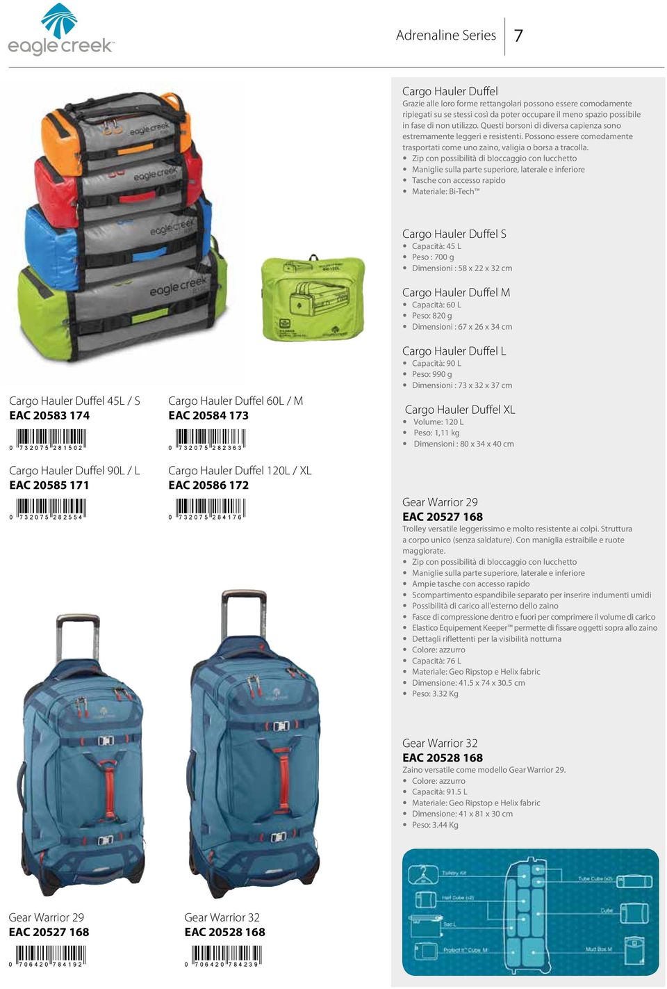 Maniglie sulla parte superiore, laterale e inferiore Tasche con accesso rapido Materiale: Bi-Tech Cargo Hauler Duffel S Capacità: 45 L Peso : 700 g Dimensioni : 58 x 22 x 32 cm Cargo Hauler Duffel M