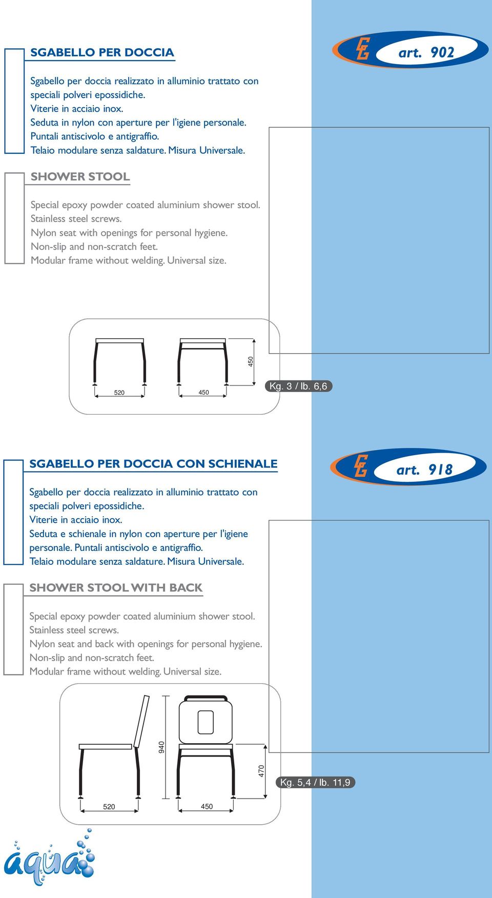 Non-slip and non-scratch feet. Modular frame without welding. Universal size. 450 520 450 Kg. 3 / lb.