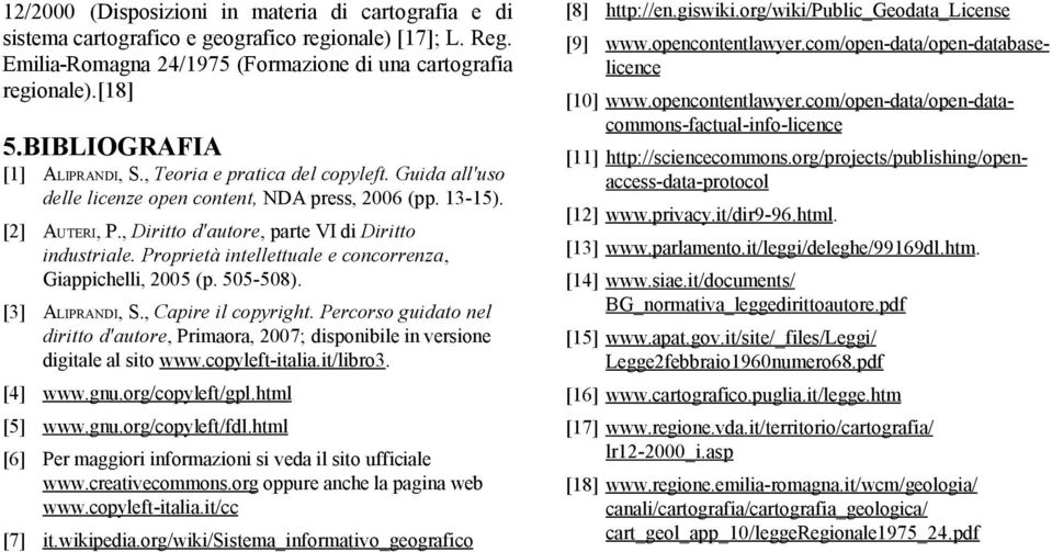 Proprietà intellettuale e concorrenza, Giappichelli, 2005 (p. 505-508). [3] ALIPRANDI, S., Capire il copyright.