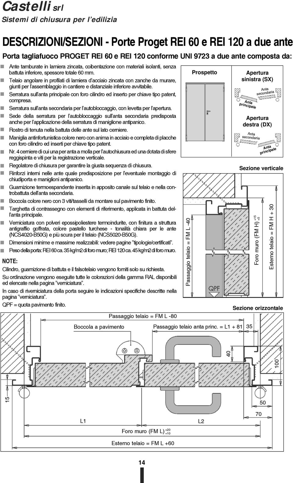 Telaio angolare in profilati di lamiera d acciaio zincata con zanche da murare, giunti per l assemblaggio in cantiere e distanziale inferiore avvitabile.