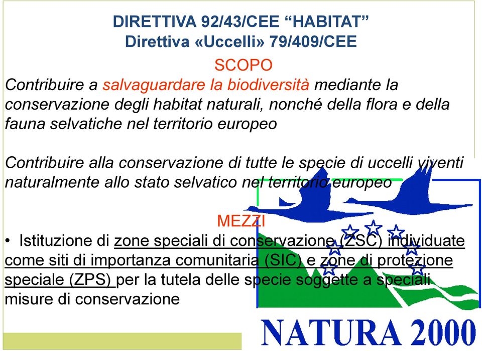 uccelli viventi naturalmente allo stato selvatico nel territorio europeo MEZZI Istituzione di zone speciali di conservazione (ZSC) individuate