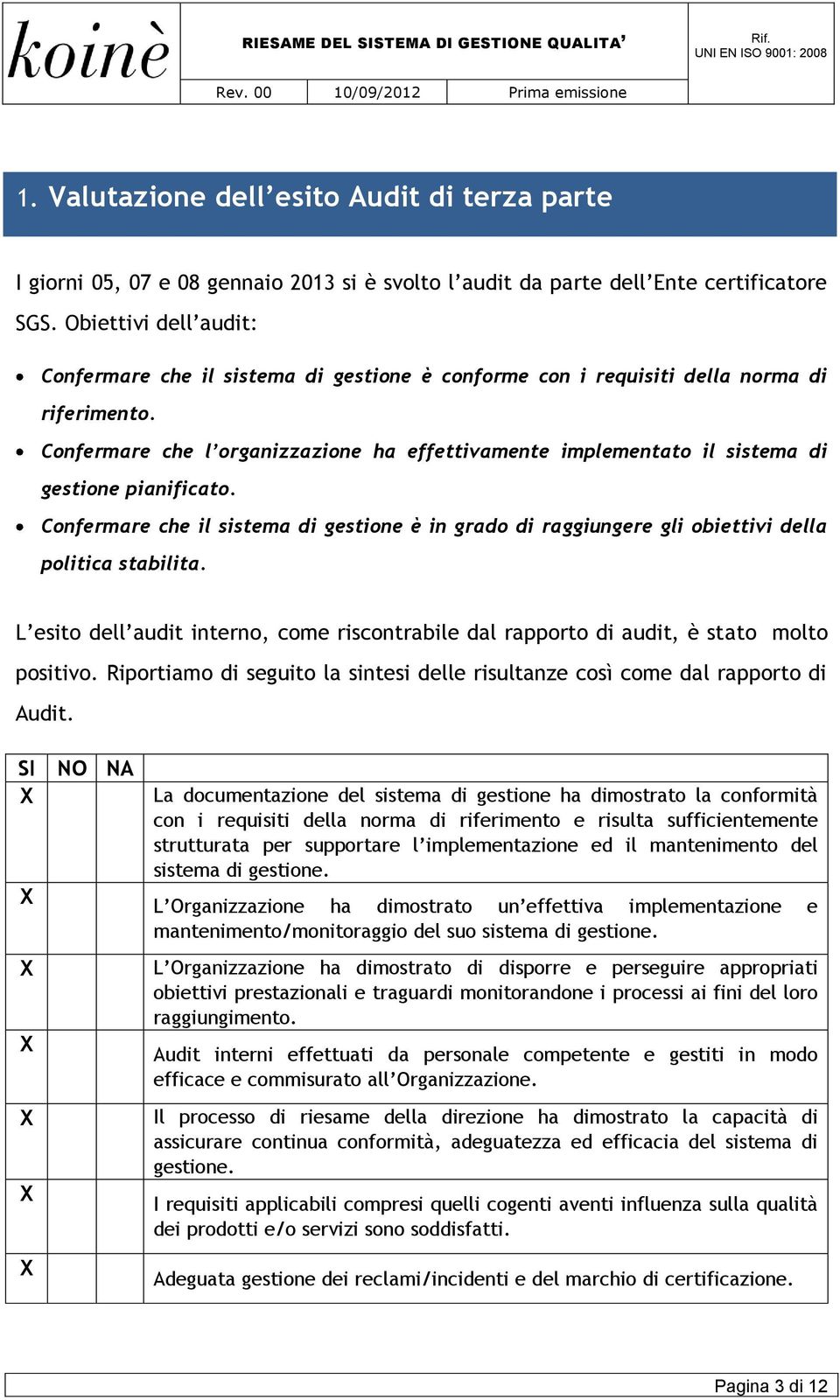 Confermare che l organizzazione ha effettivamente implementato il sistema di gestione pianificato.