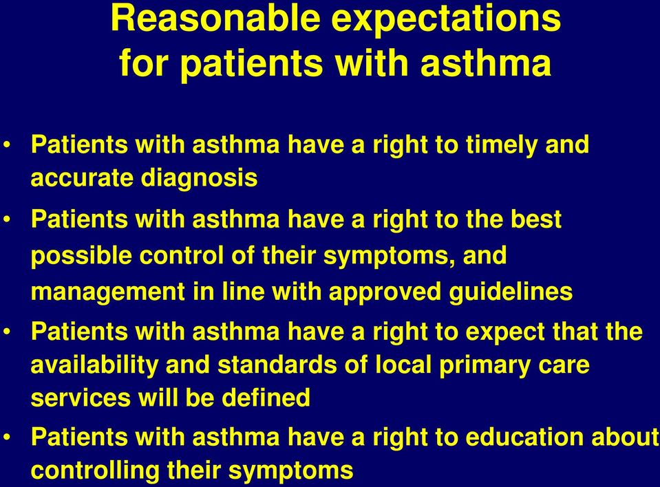 line with approved guidelines Patients with asthma have a right to expect that the availability and standards of