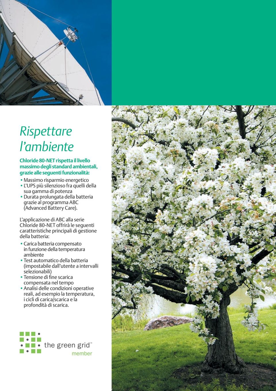 L applicazione di ABC alla serie Chloride 80-NET offrirà le seguenti caratteristiche principali di gestione della batteria: Carica batteria compensato in funzione della temperatura