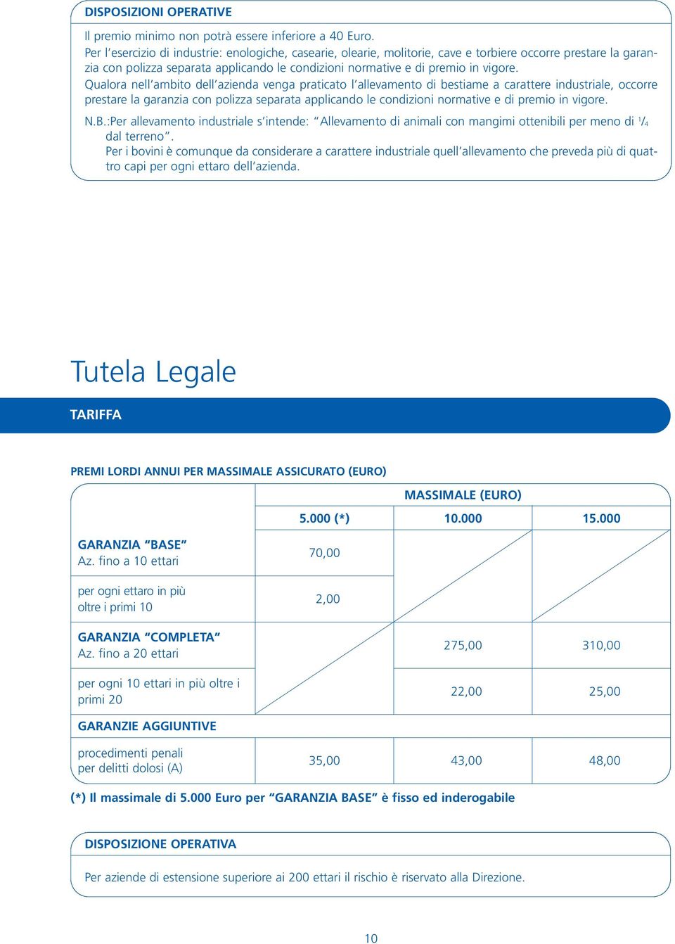 Qualora nell ambito dell azienda venga praticato l allevamento di bestiame a carattere industriale, occorre prestare la garanzia con polizza separata applicando le condizioni normative e di premio in