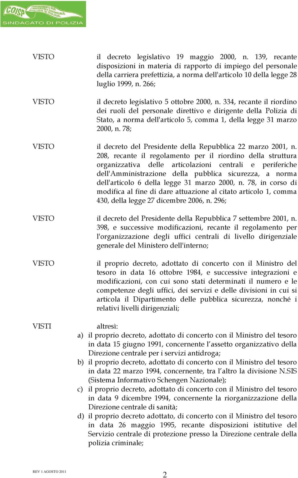 266; il decreto legislativo 5 ottobre 2000, n.