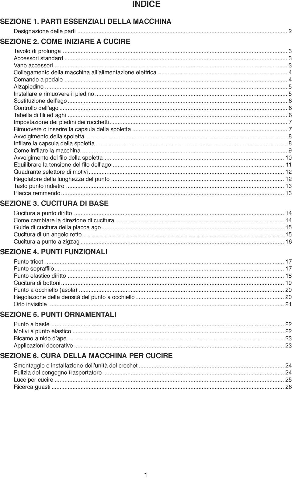 .. 6 Tabella di fili ed aghi... 6 Impostazione dei piedini dei occhetti... 7 Rimuovee o inseie la capsula della spoletta... 7 Avvolgimento della spoletta... 8 Infilae la capsula della spoletta.