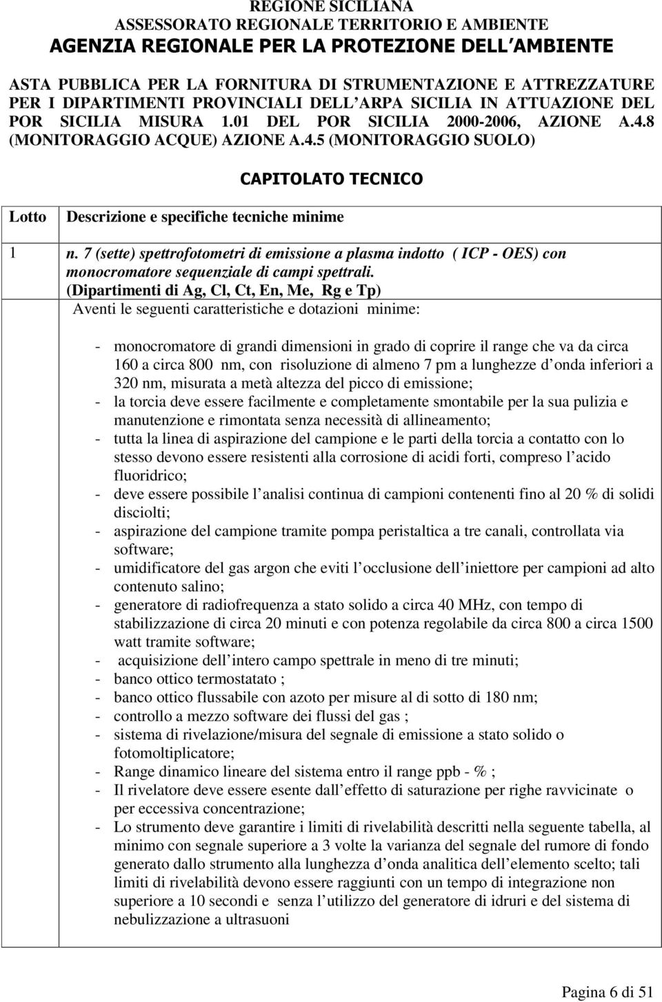 7 (sette) spettrofotometri di emissione a plasma indotto ( ICP - OES) con monocromatore sequenziale di campi spettrali.