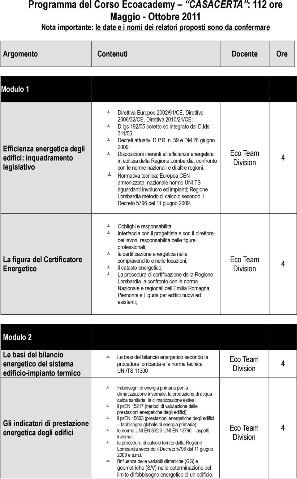 R. n. 59 e DM 26 giugno 2009 Disposizioni inerenti all efficienza energetica in edilizia della Regione Lombardia, confronto con le norme nazionali e di altre regioni.