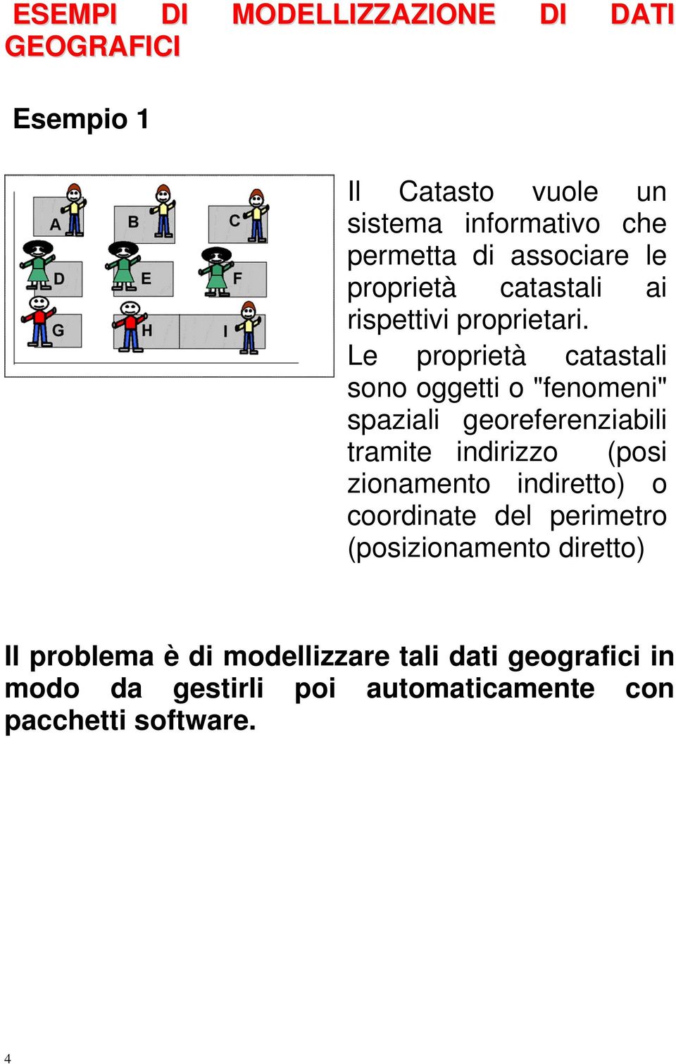 Le proprietà catastali sono oggetti o "fenomeni" spaziali georeferenziabili tramite indirizzo (posi zionamento