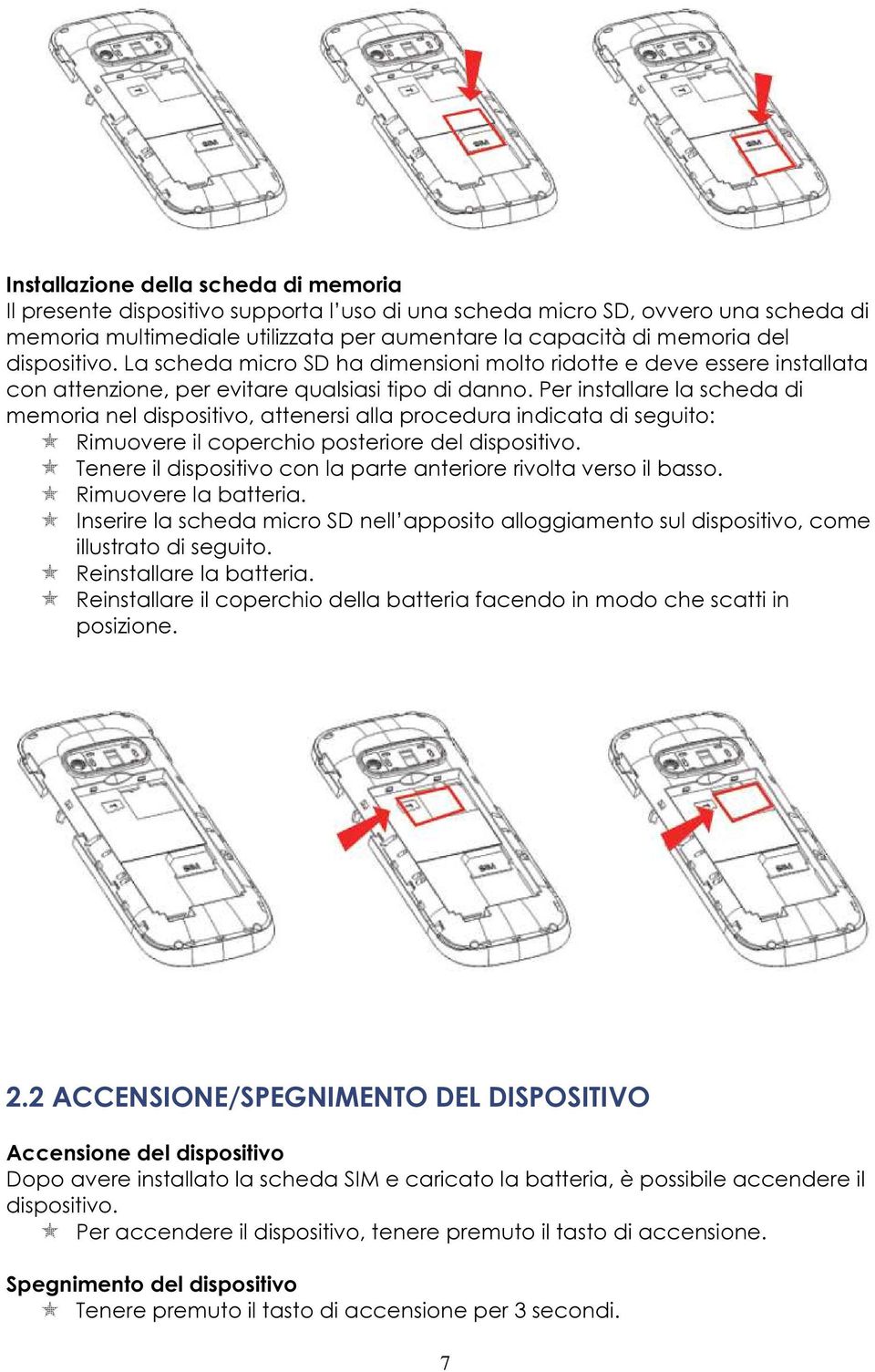 Per installare la scheda di memoria nel dispositivo, attenersi alla procedura indicata di seguito: Rimuovere il coperchio posteriore del dispositivo.