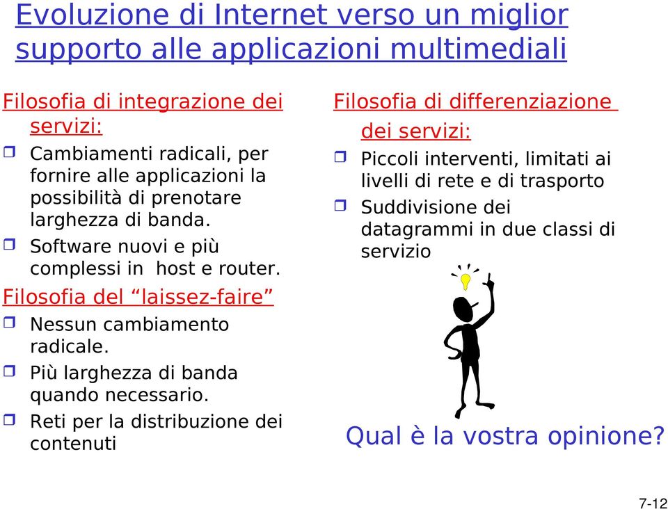 Filosofia del laissez-faire Nessun cambiamento radicale. Più larghezza di banda quando necessario.