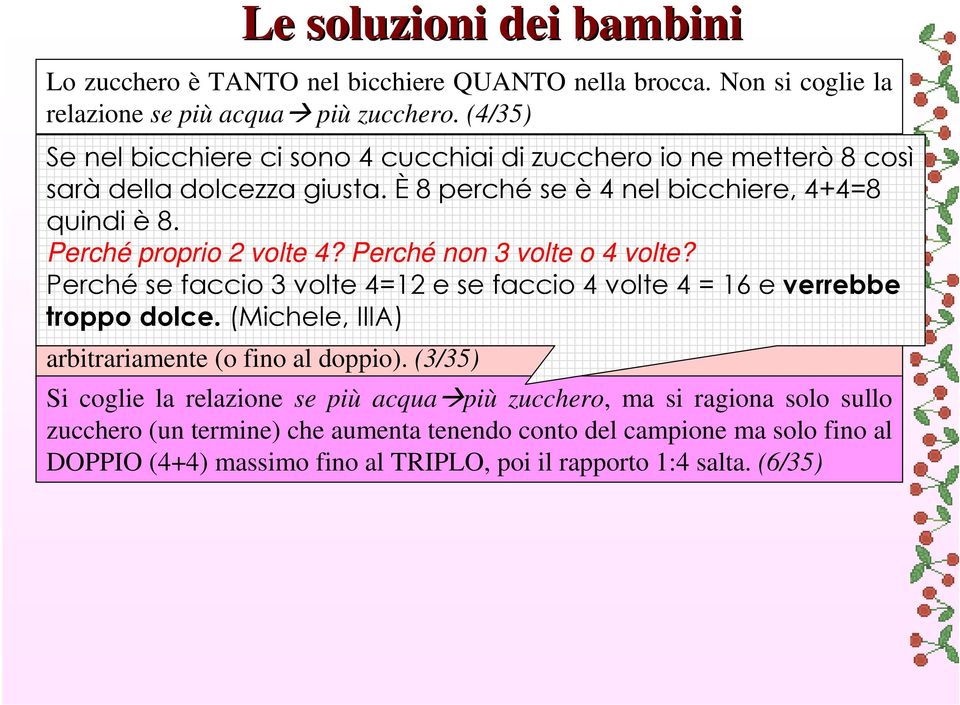 a una quantità È 8 perché ritenuta se giusta, è 4 nel bicchiere, adatta, senza 4+4=8 tenere quindi conto del ècampione. 8. (3/35) Si Perché coglie proprio la necessità 2 volte di 4?