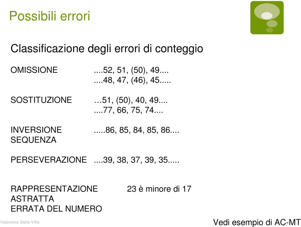 .....77, 66, 75, 74... INVERSIONE...86, 85, 84, 85, 86... SEQUENZA PERSEVERAZIONE.