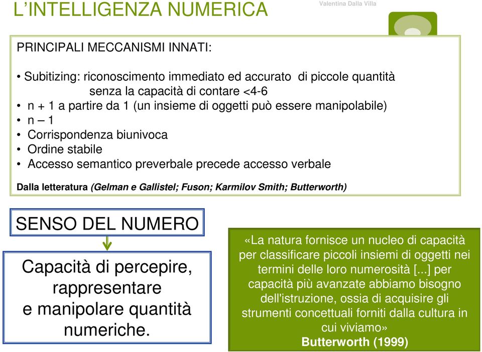 Butterworth) SENSO DEL NUMERO Capacità di percepire, rappresentare e manipolare quantità numeriche.