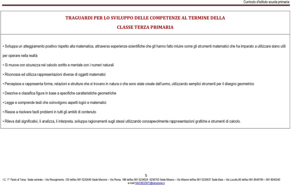 utilizza rappresentazioni diverse di oggetti matematici Percepisce e rappresenta forme, relazioni e strutture che si trovano in natura o che sono state create dall uomo, utilizzando semplici