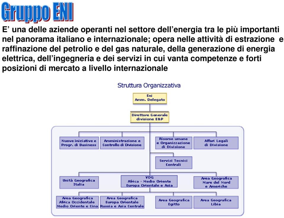 del petrolio e del gas naturale, della generazione di energia elettrica, dell