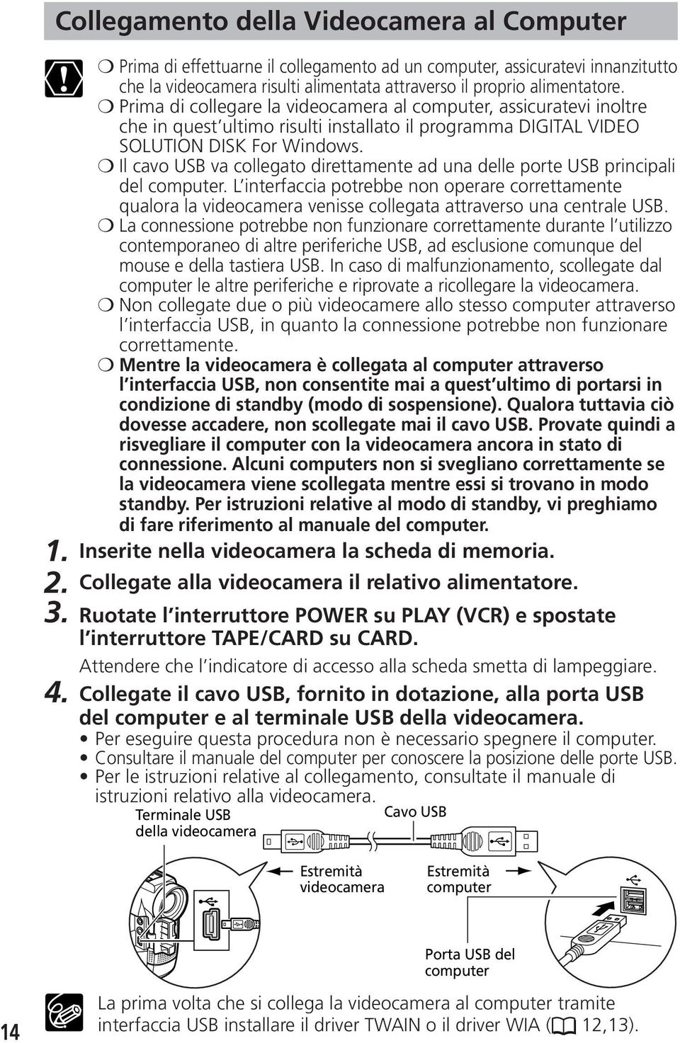 Il cavo USB va collegato direttamente ad una delle porte USB principali del computer.