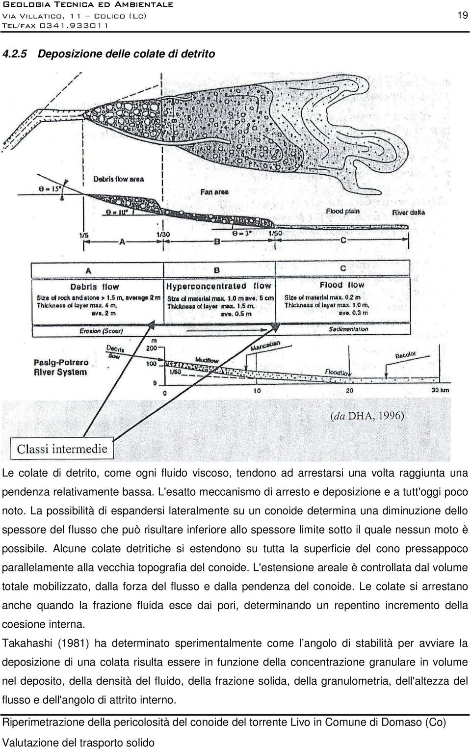 La possibilità di espandersi lateralmente su un conoide determina una diminuzione dello spessore del flusso che può risultare inferiore allo spessore limite sotto il quale nessun moto è possibile.