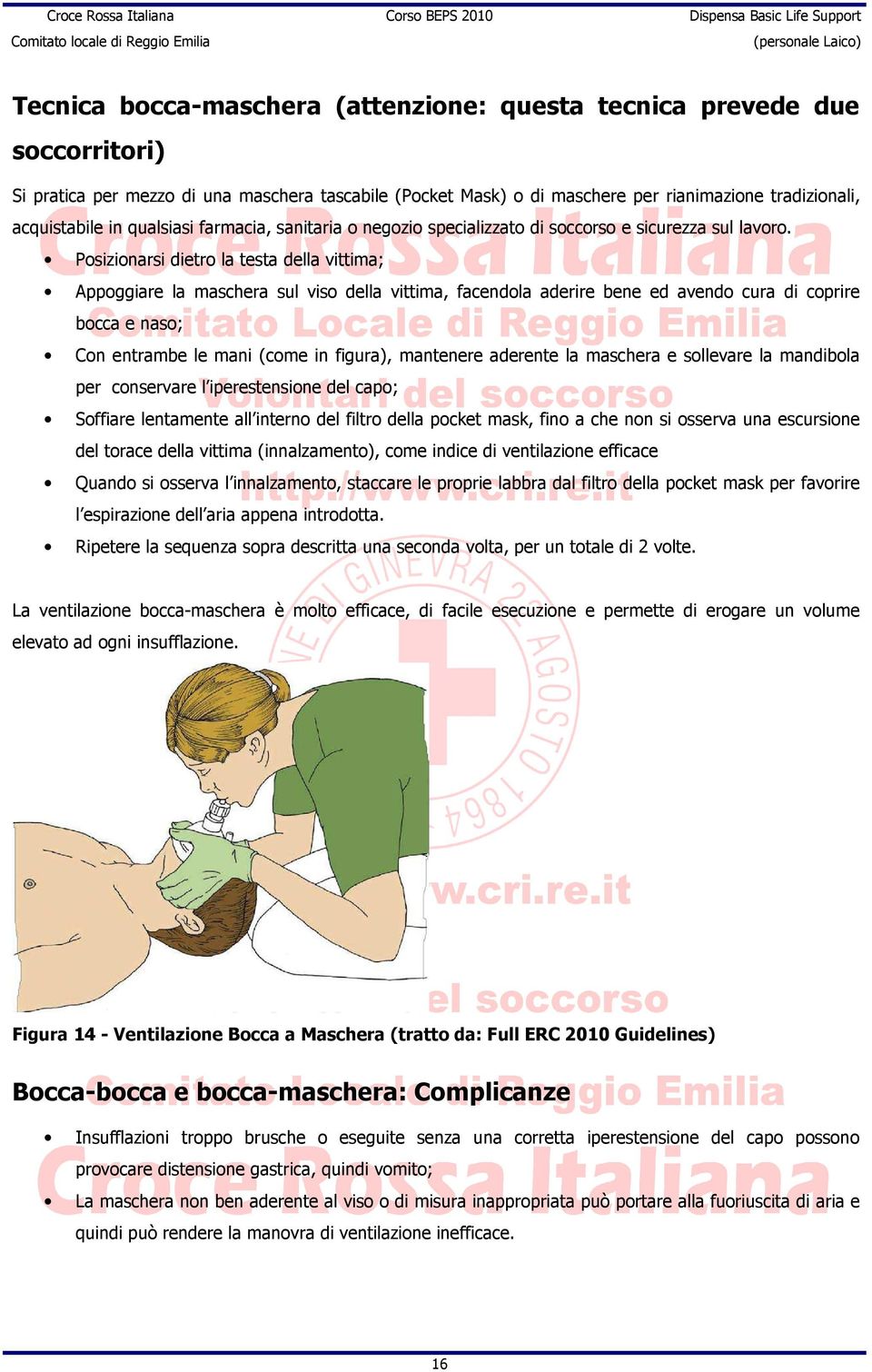 Posizionarsi dietro la testa della vittima; Appoggiare la maschera sul viso della vittima, facendola aderire bene ed avendo cura di coprire bocca e naso; Con entrambe le mani (come in figura),