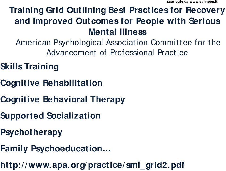 Practice Skills Training Cognitive Rehabilitation Cognitive Behavioral Therapy Supported