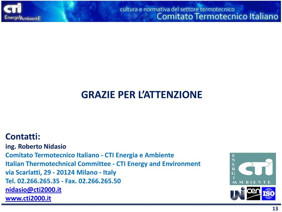 Italian Thermotechnical Committee CTI Energy and Environment via