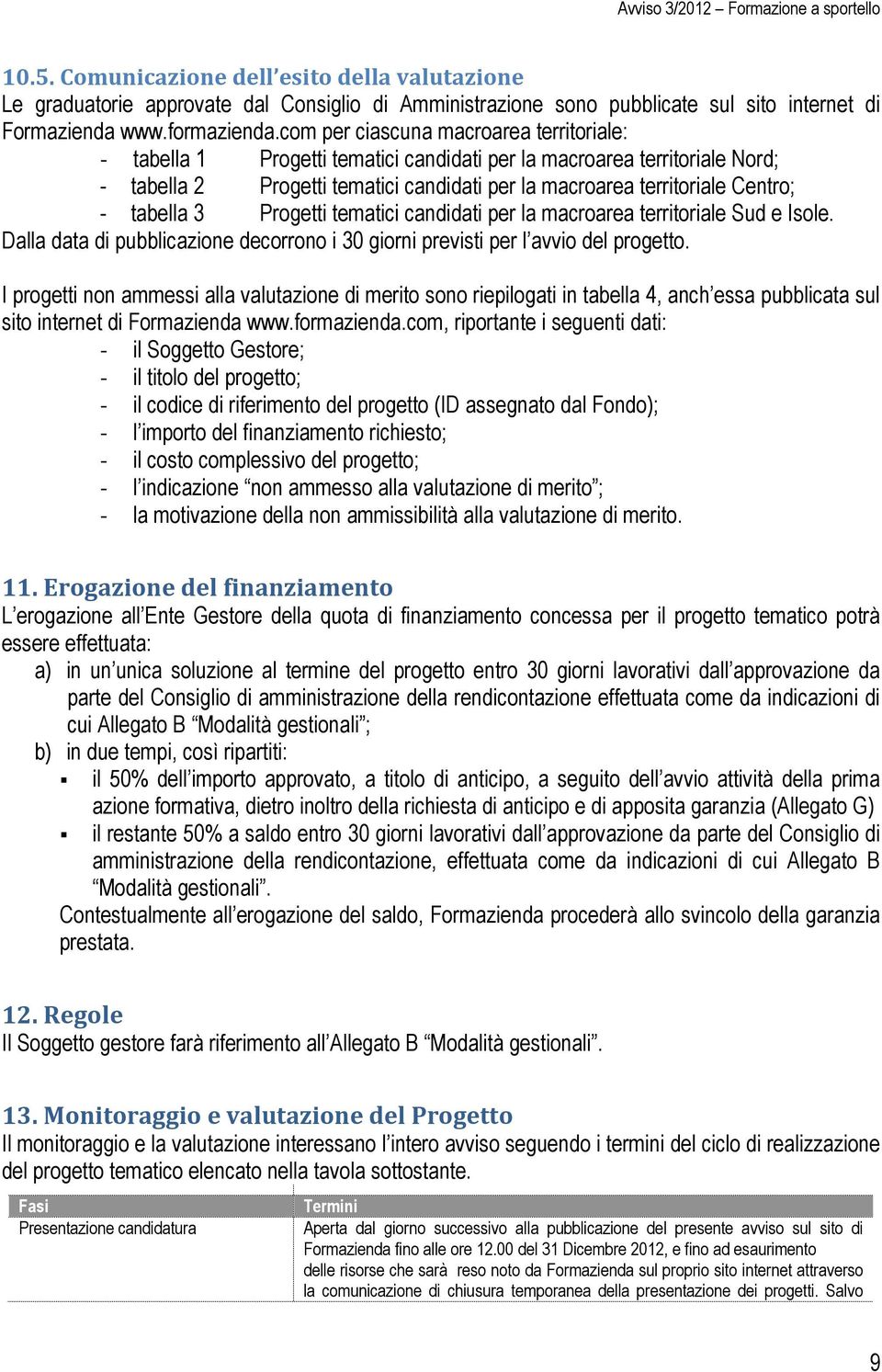 tabella 3 Progetti tematici candidati per la macroarea territoriale Sud e Isole. Dalla data di pubblicazione decorrono i 30 giorni previsti per l avvio del progetto.