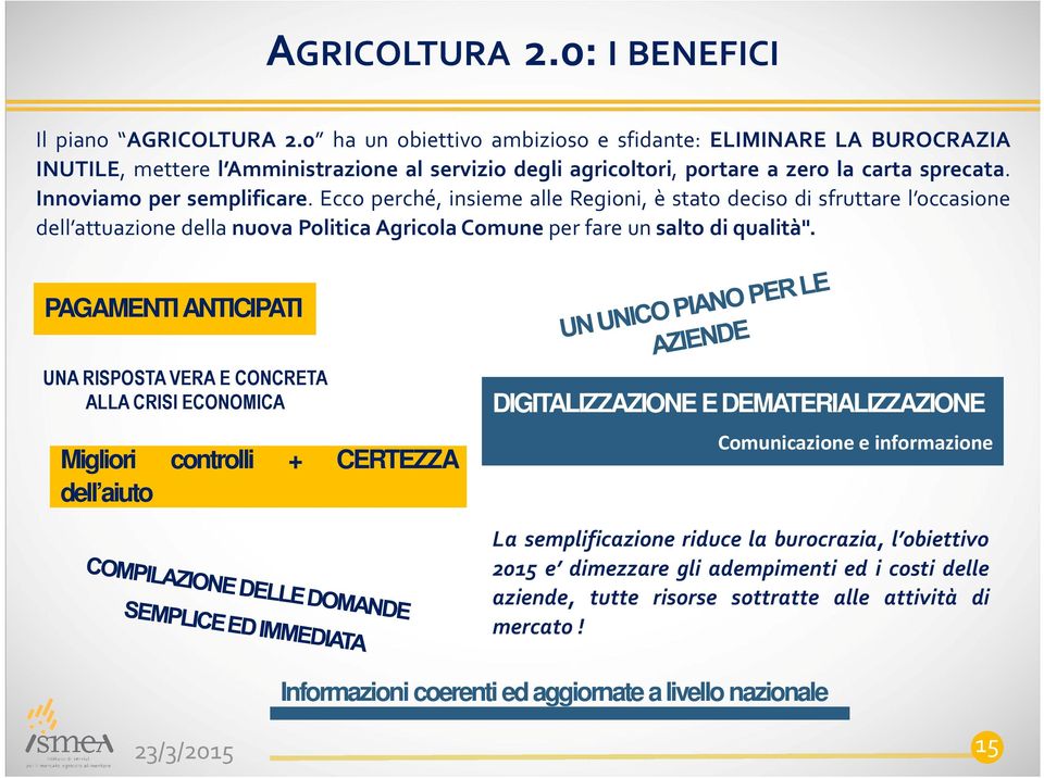 Ecco perché, insieme alle Regioni, è stato deciso di sfruttare l occasione dell attuazione della nuova Politica Agricola Comune per fare un salto di qualità".