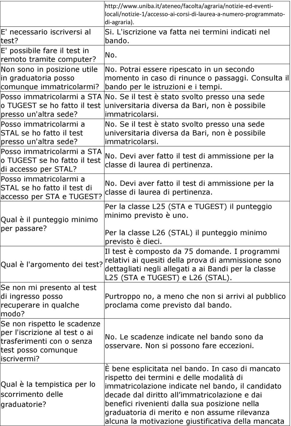 Posso immatricolarmi a STA o TUGEST se ho fatto il test di accesso per STAL? http://www.uniba.