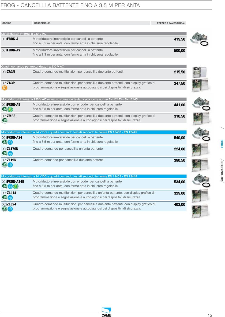 Quadri comando per motoriduttori a 230 V AC 002ZA3N Quadro comando multifunzioni per cancelli a due ante battenti.