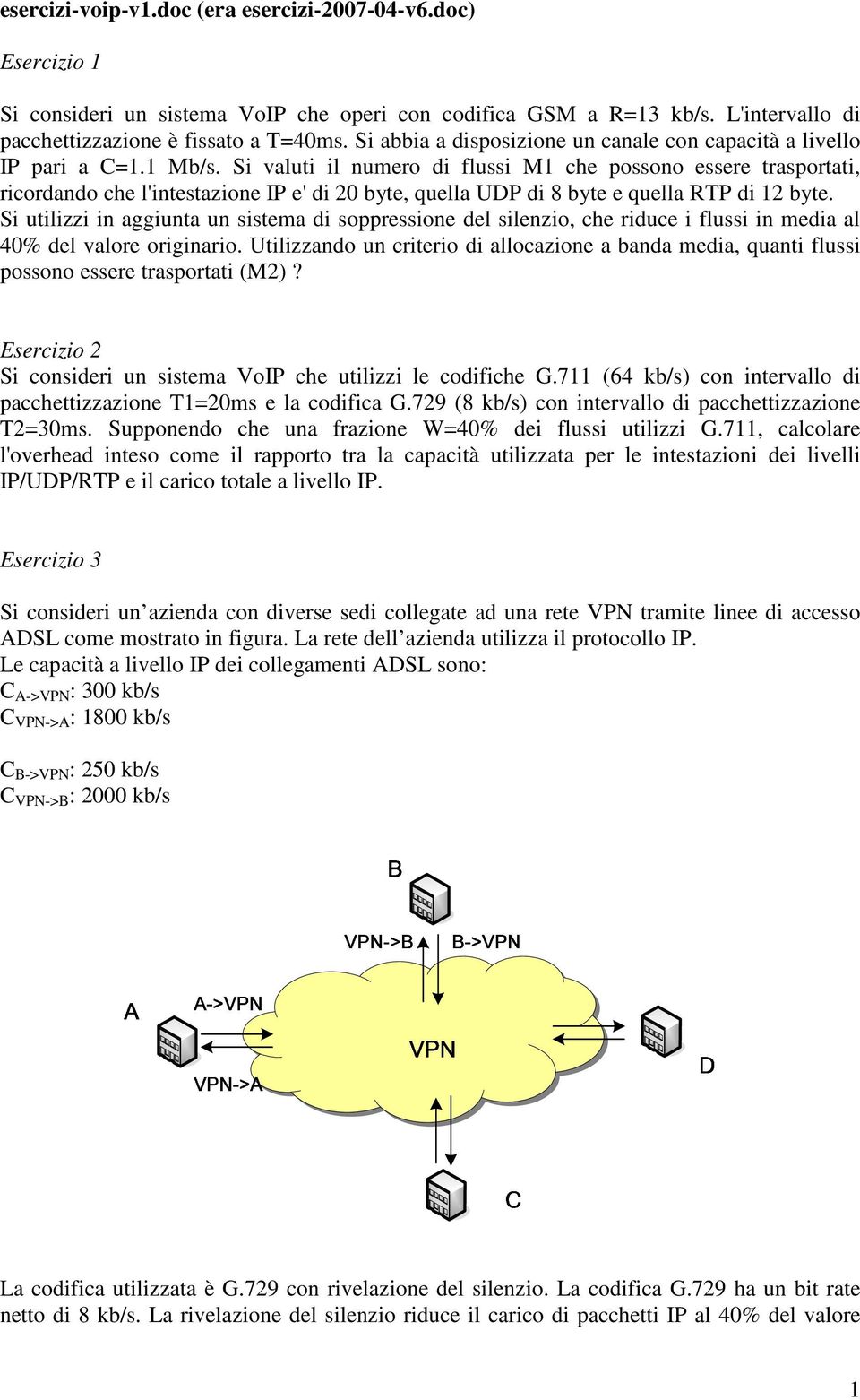 Si valuti il numero di flussi M1 che possono essere trasportati, ricordando che l'intestazione IP e' di 20 byte, quella UDP di 8 byte e quella RTP di 12 byte.