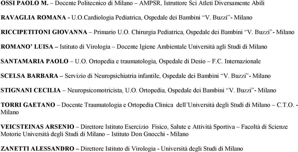 Buzzi - Milano ROMANO LUISA Istituto di Virologia Docente Igiene Ambientale Università agli Studi di Milano SANTAMARIA PAOLO U.O. Ortopedia e traumatologia, Ospedale di Desio F.C.