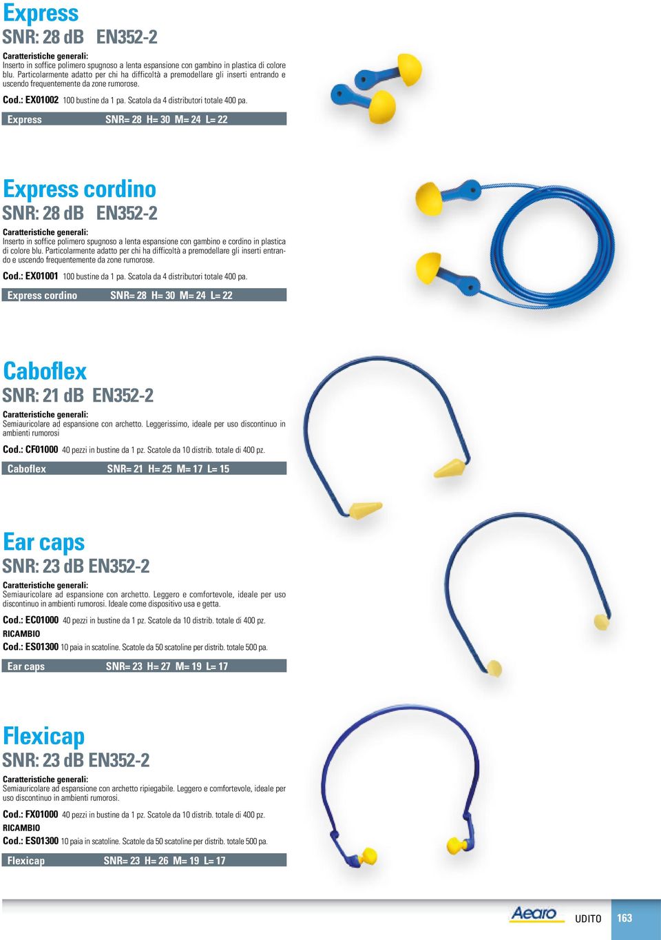 Express SNR= 28 H= 30 M= 24 L= 22 Express cordino SNR: 28 db EN352-2 Inserto in soffice polimero spugnoso a lenta espansione con gambino e cordino in plastica di colore blu.