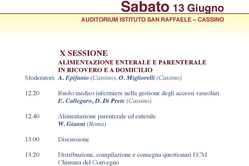 20 Ruolo medico infermiere nella gestione degli accessi vascolari E. Callegaro, D. Di Prete (Cassino) 12.