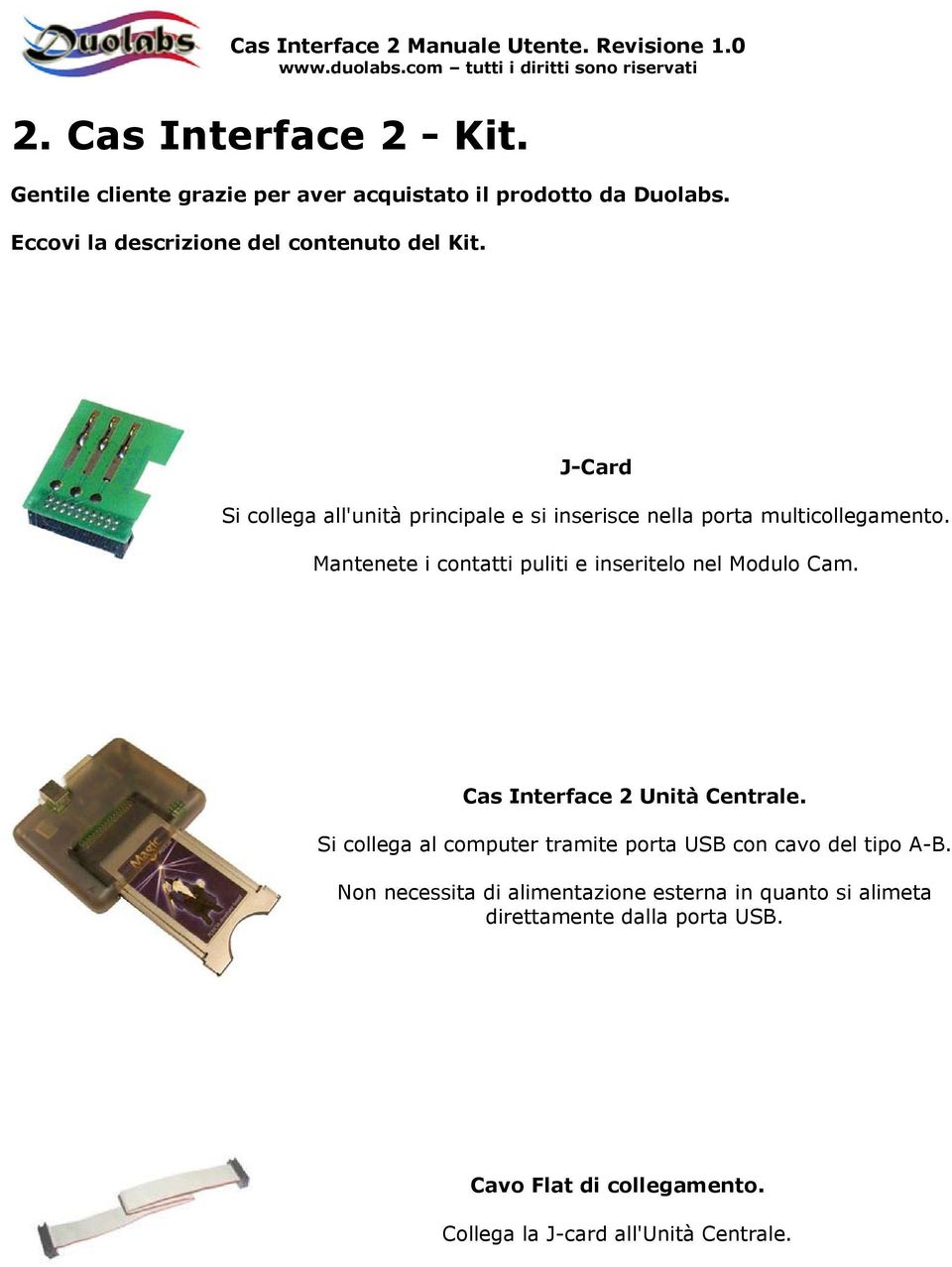 Mantenete i contatti puliti e inseritelo nel Modulo Cam. Cas Interface 2 Unità Centrale.