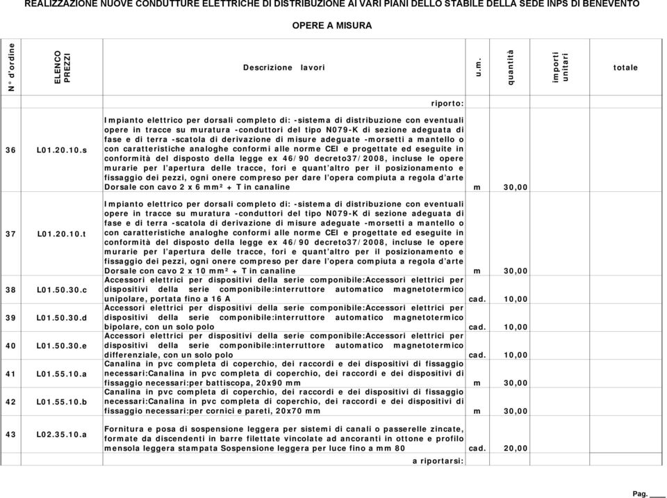 30,00 Accessori elettrici per dispositivi della serie componibile:accessori elettrici per dispositivi della serie componibile:interruttore automatico magnetotermico unipolare, portata fino a 6 A cad.