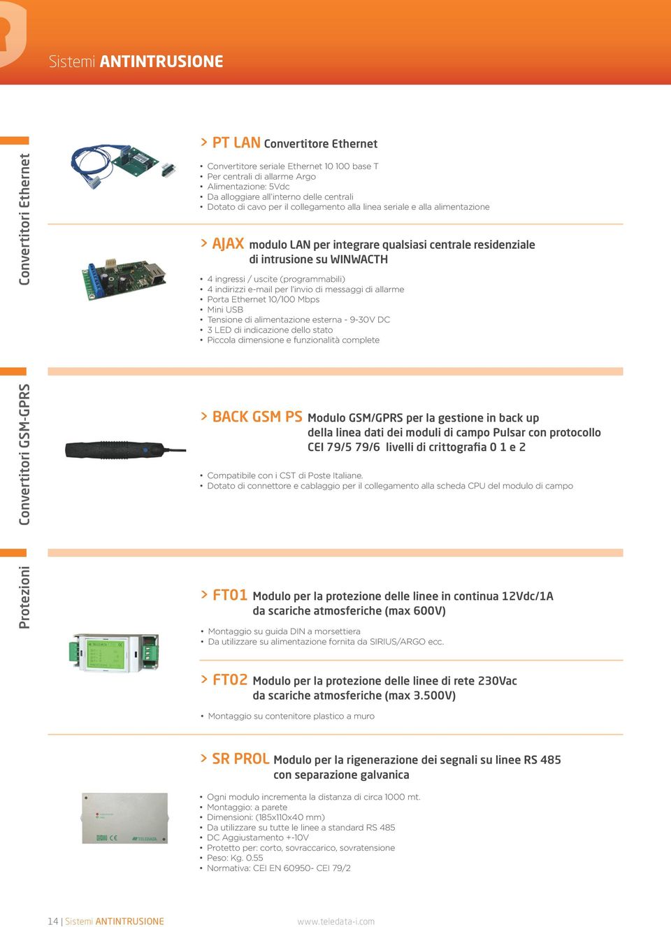 indirizzi e-mail per l invio di messaggi di allarme Porta Ethernet 10/100 Mbps Mini USB Tensione di alimentazione esterna - 9-30V DC 3 LED di indicazione dello stato Piccola dimensione e funzionalità