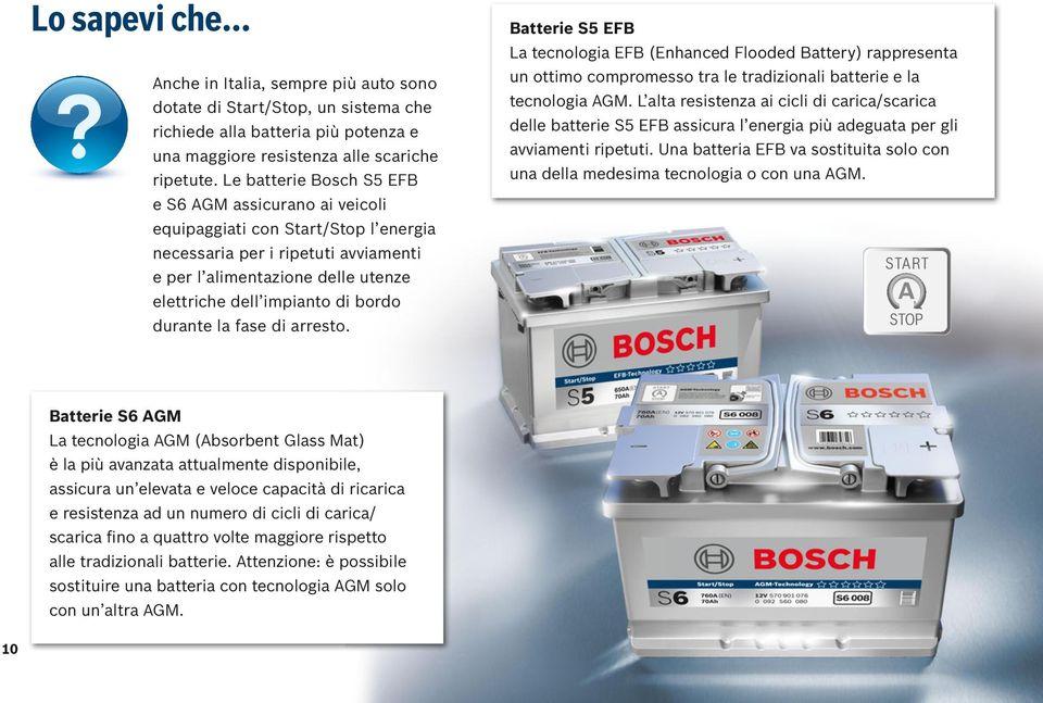 durante la fase di arresto. Batterie S5 EFB La tecnologia EFB (Enhanced Flooded Battery) rappresenta un ottimo compromesso tra le tradizionali batterie e la tecnologia AGM.