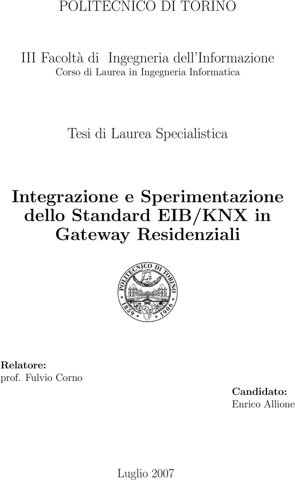 Integrazione e Sperimentazione dello Standard EIB/KNX in Gateway