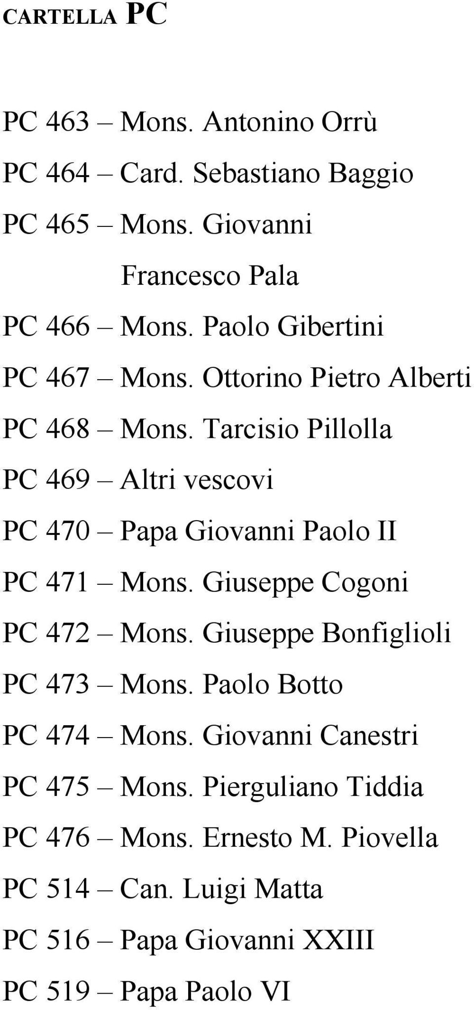 Tarcisio Pillolla PC 469 Altri vescovi PC 470 Papa Giovanni Paolo II PC 471 Mons. Giuseppe Cogoni PC 472 Mons.