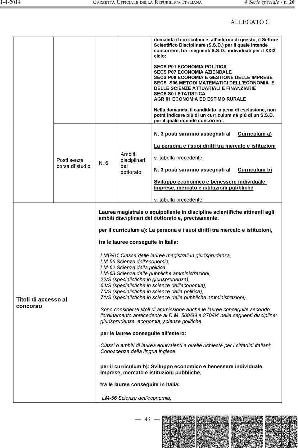 ) per il quale intende concorrere, tra i seguenti S.S.D.