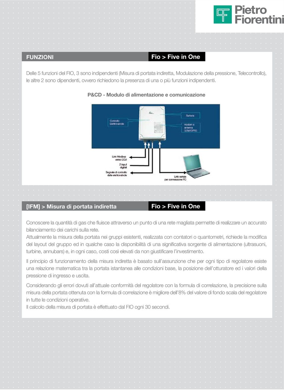 P&CD - Modulo di alimentazione e comunicazione [IFM] > Misura di portata indiretta Conoscere la quantità di gas che fluisce attraverso un punto di una rete magliata permette di realizzare un accurato